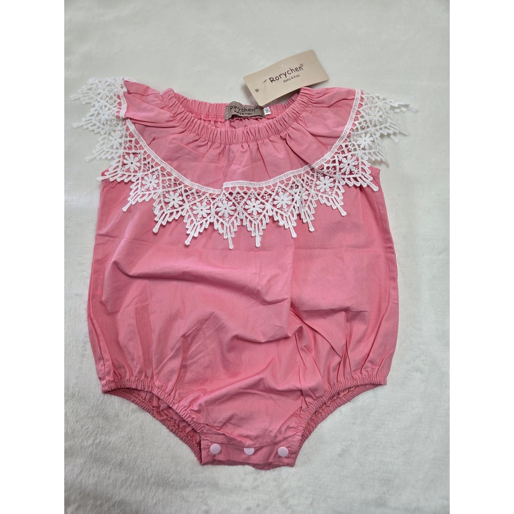 Rorychen‎ Pink Lace Bubble Romper Baby Girl Size 90 18 to 24 mth Crochet  NWT